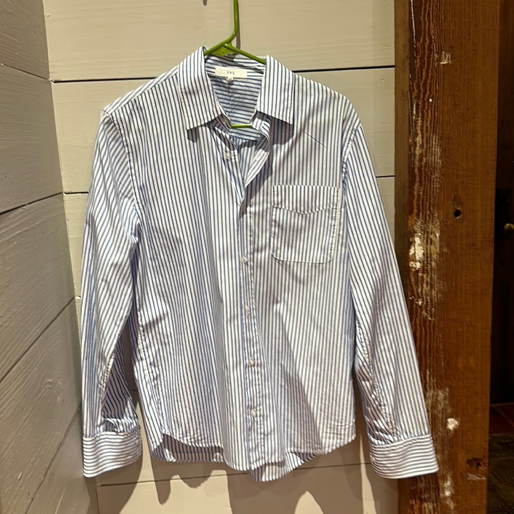 Lightweight, poplin SKU Save Khaki striped shirt